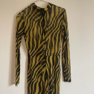 Zebra Print Bodysuit Mesh Jumpsuit PLT PrettyLittleThing 4 Yellow Animal Edgy